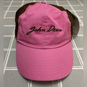 NWT John Deere Hat Pink Brown 100% Cotton Baseball Cap Cursive Embroidered Logo